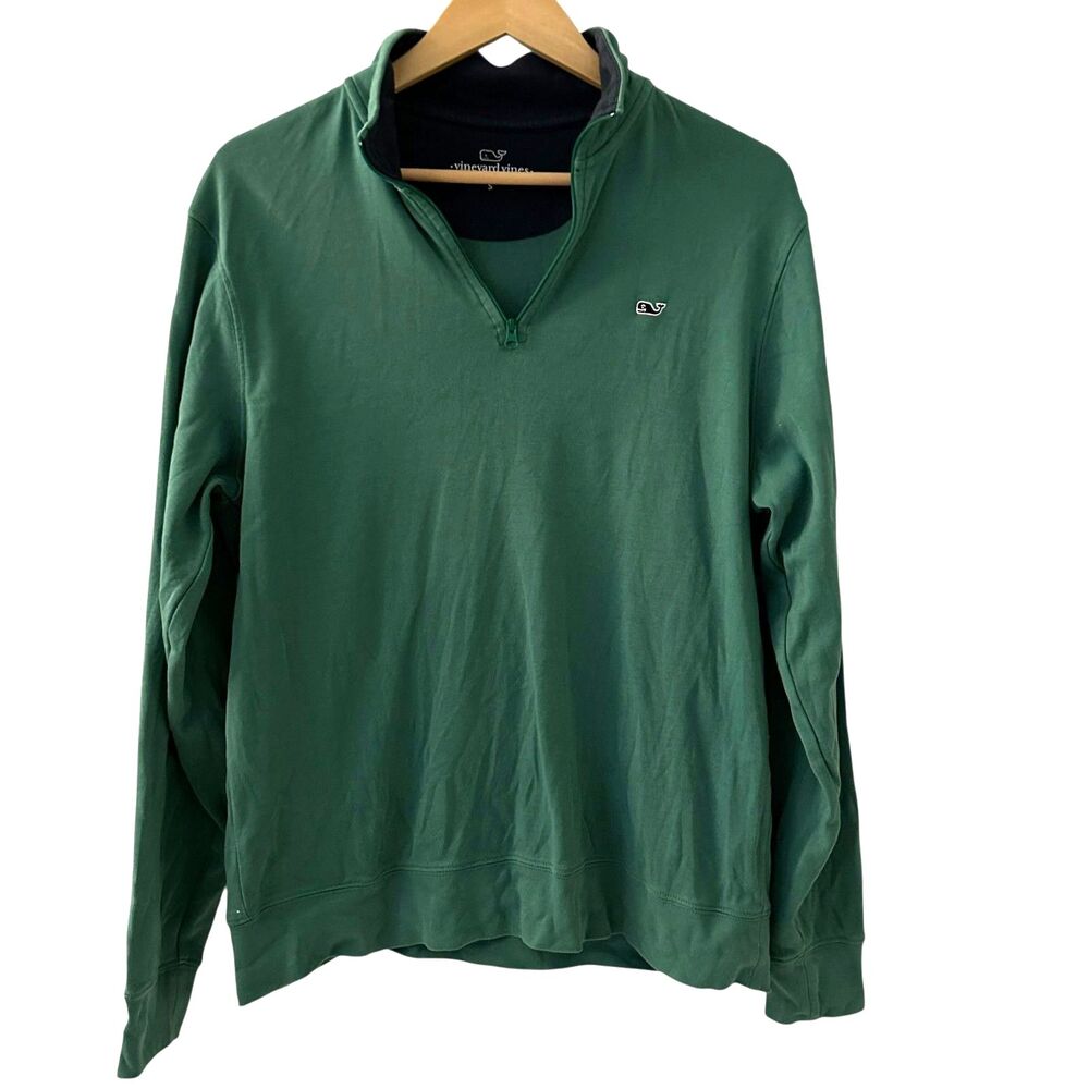 Vineyard‎ Vines Men's Green and Blue Cotton 1/4 Zip Shep Shirt Size S